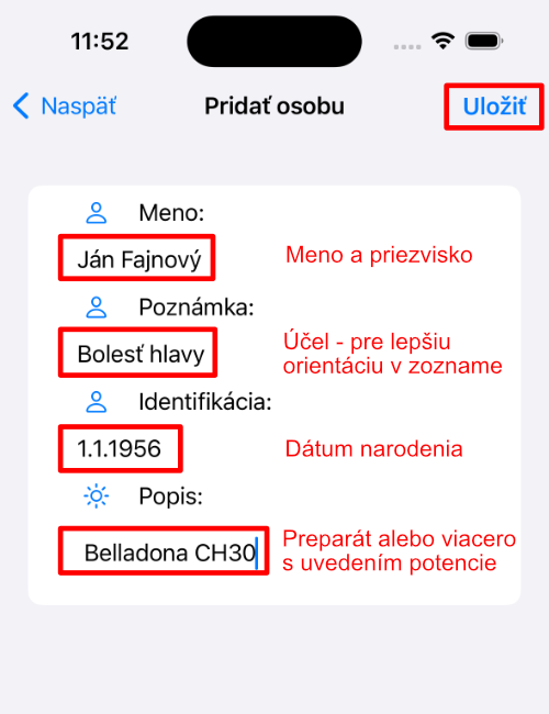 Krok 2 – vyplnenie polí a uloženie nového záznamu v aplikácii