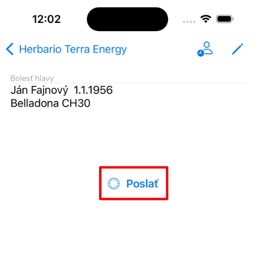 Krok 4 – detail osoby s tlačidlom Poslať pre aktiváciu zasielania preparátu
